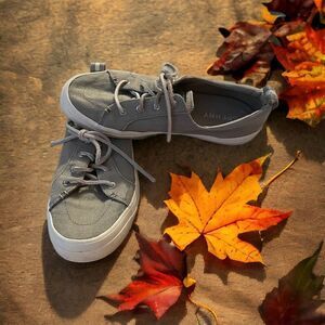 Sperry Top Sider Shoes Gray Memory Foam Canvas Sneakers leather Size 7 Womens